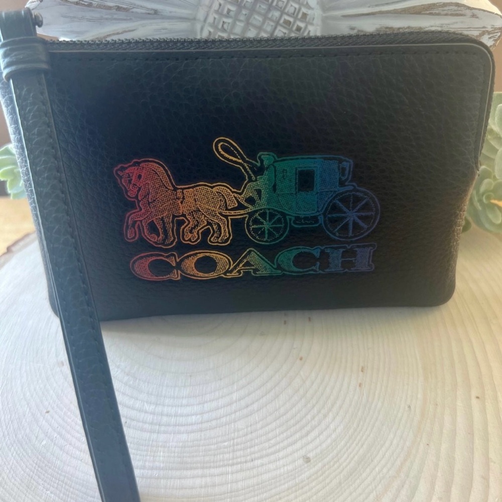 Coach Pebble Leather Horse & Carriage Wristlet